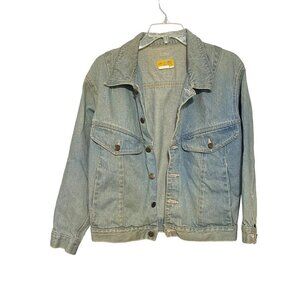 Vintage Uniform Blues Classic 70's Light Wash Denim Jacket Pink Stitching Womens